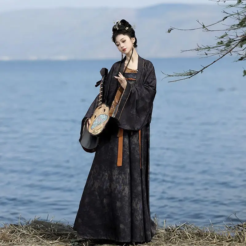 Hanfu's new Tang-made shawl chest-length broken skirt draped collar shirt restores spring and autumn ancient clothing