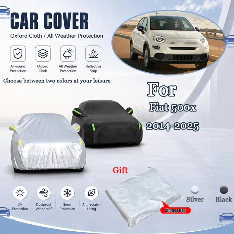 

For Fiat 500x 2014-2025 2021 2022 2023 All Weather Oxford Car Cover Uv Snow Dustproof Reflective Strip Outdoor Protection