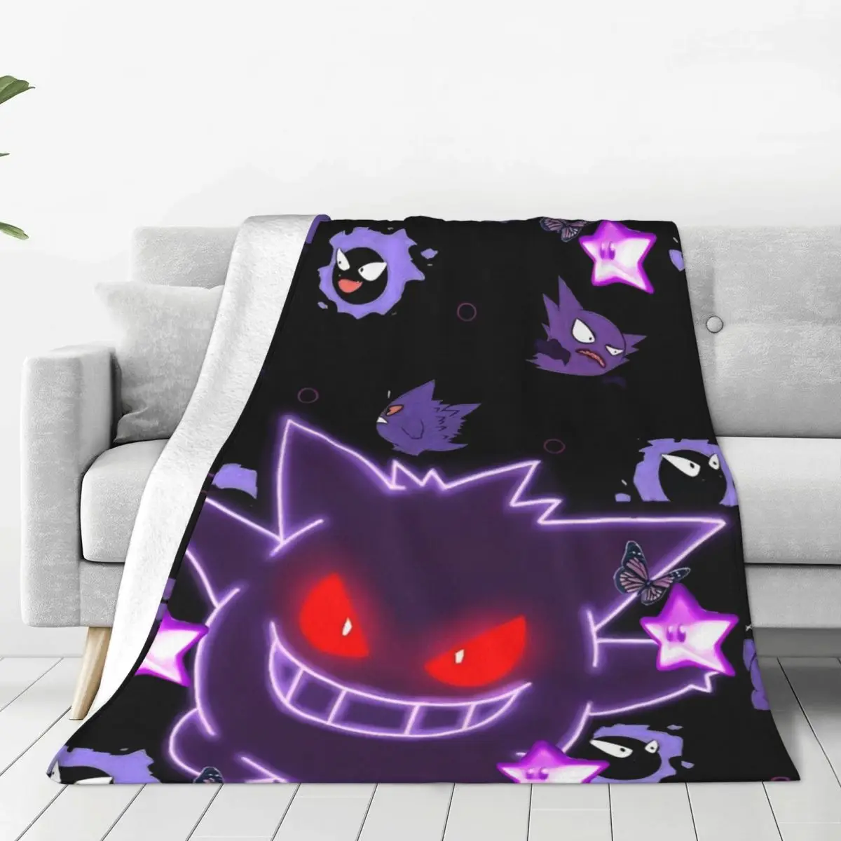 Japanese Anime Pokemon Gengar Super Soft Blanket Miniso Cartoon Office Plush Throw Blanket Bed Flannel Bedspread Sofa Bed Cover