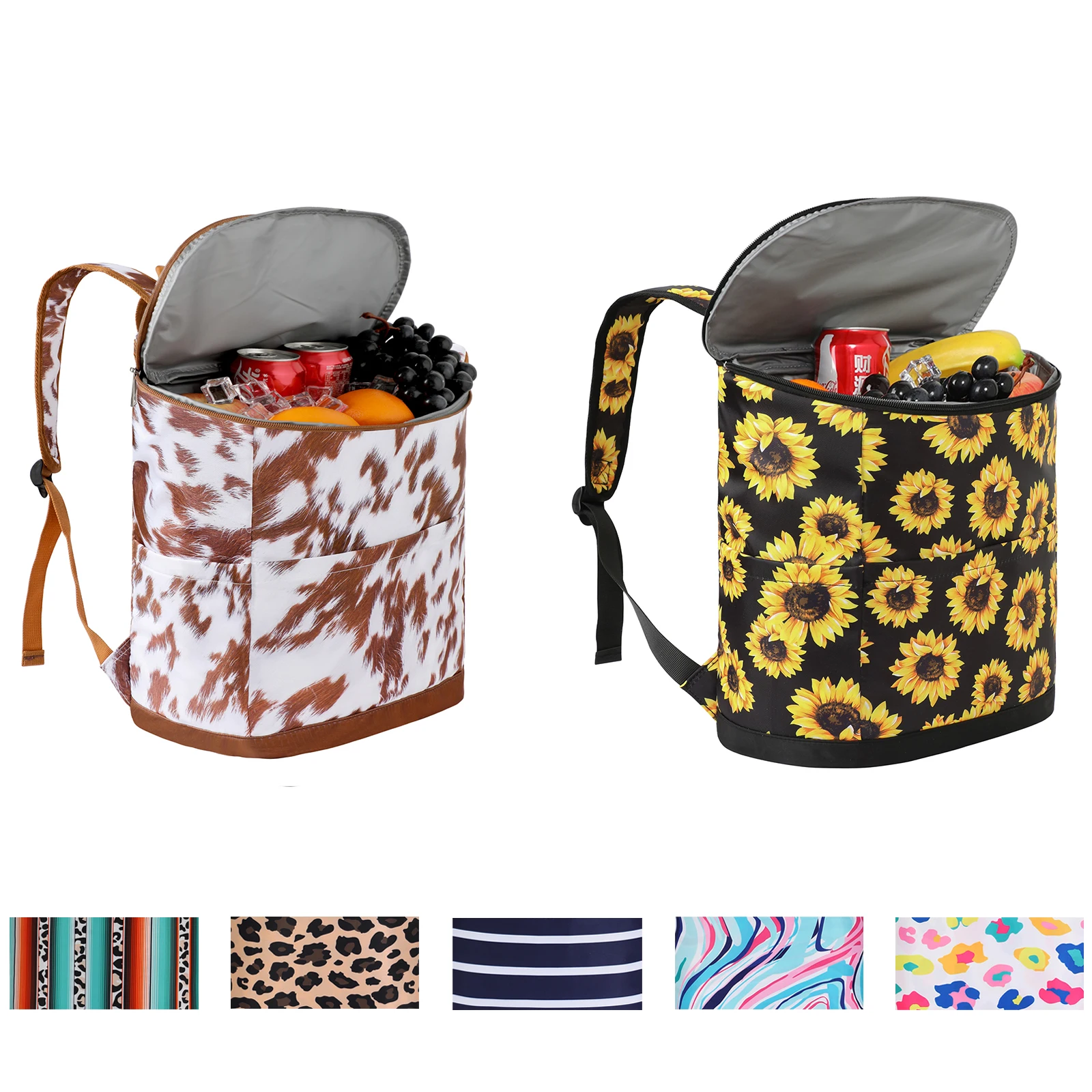 Mochila Cooler para Mulheres e Homens, Saco Térmico Isolado, Almoço Térmico de Alimentos, Nylon Grande, Leopardo, Impermeável, Portátil, Latas de Viagem