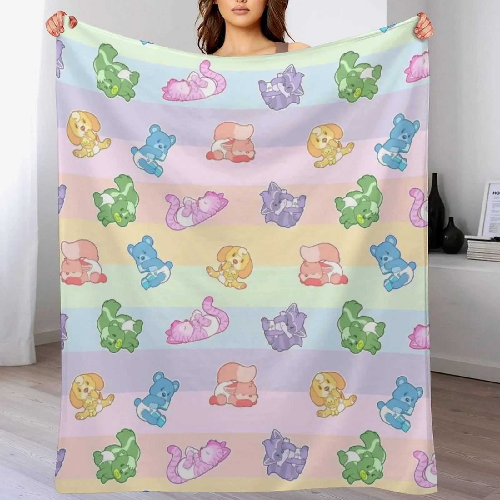 Lil Pastel Rainbow Babies Throw Blanket Cozy Napping Blanket Gift for Mom Dad