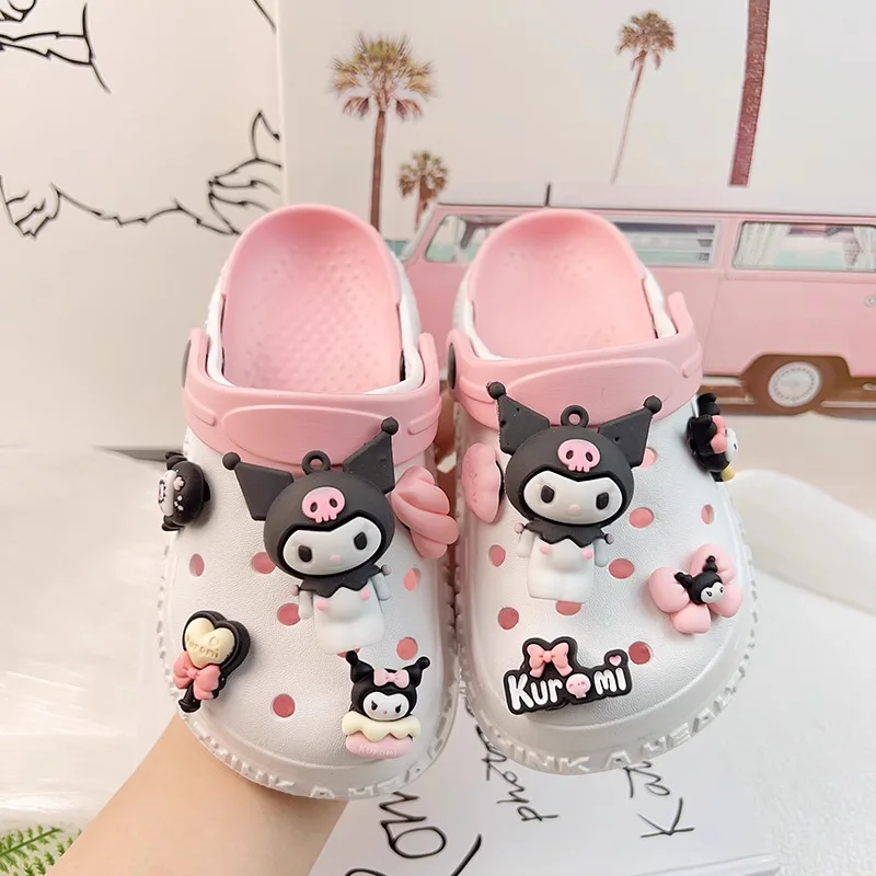 Kawaii Sanrio Pochacco Cave Shoes girl‘s  Summer Sandals With Thick Heels Kuromi Cinnamoroll Casual Slippers Female Girl Gift