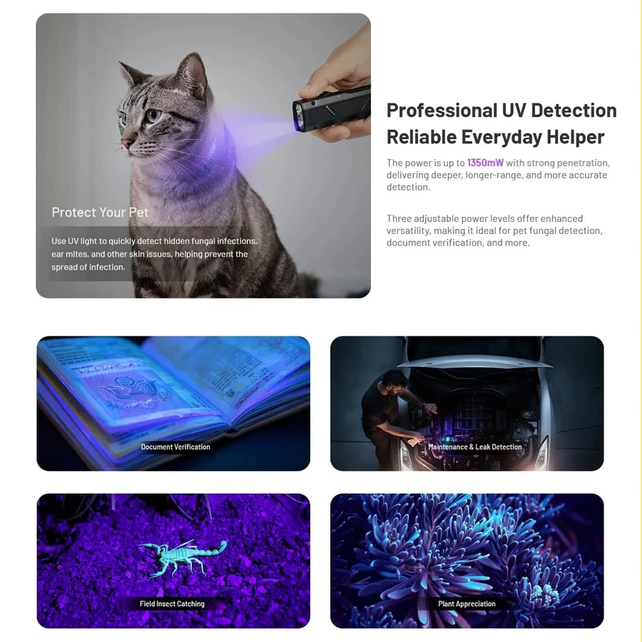 All in One NITECORE EDC17 Three Light Sources Ultra Slim EDC UV Flashlight 1350mW UV Light