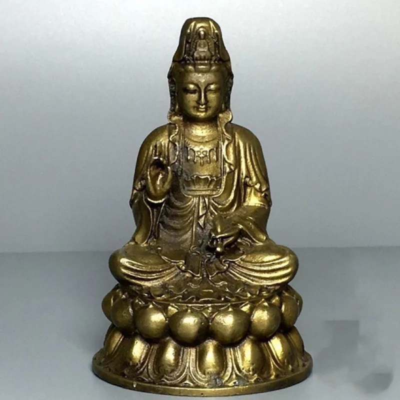 

Vintage Brass Antique Object Pure Bottle Sitting Lotus Guanyin Buddha Statue Guanyin Bodhisattva Bronze Statue Antique Buddha St