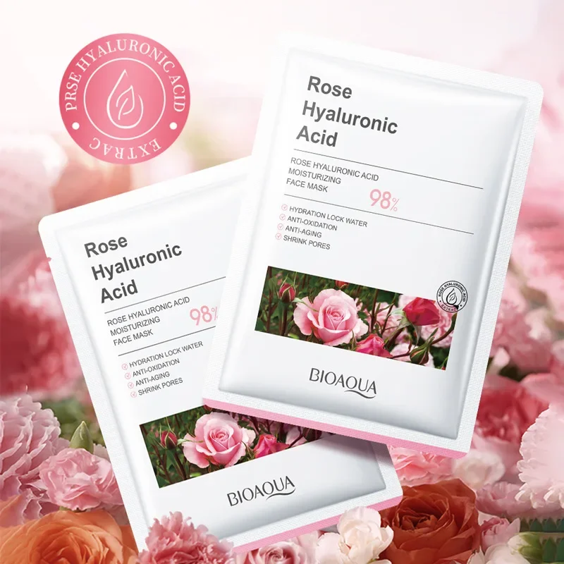 10Pcs Rose Hyaluronic Acid Moisturizing Facial Mask Repair Rough Dryness Deep Moisturizer Nourishing Firming Beauty Skin Care