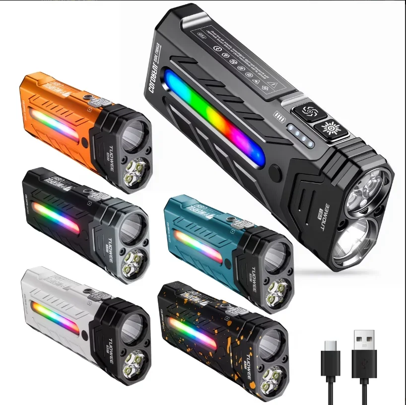 Multifunctional Rechargeable Flashlight IPX6 Waterproof RGB Light Magnetic Work Light Gift Box for Outdoor Camping Repair Gift