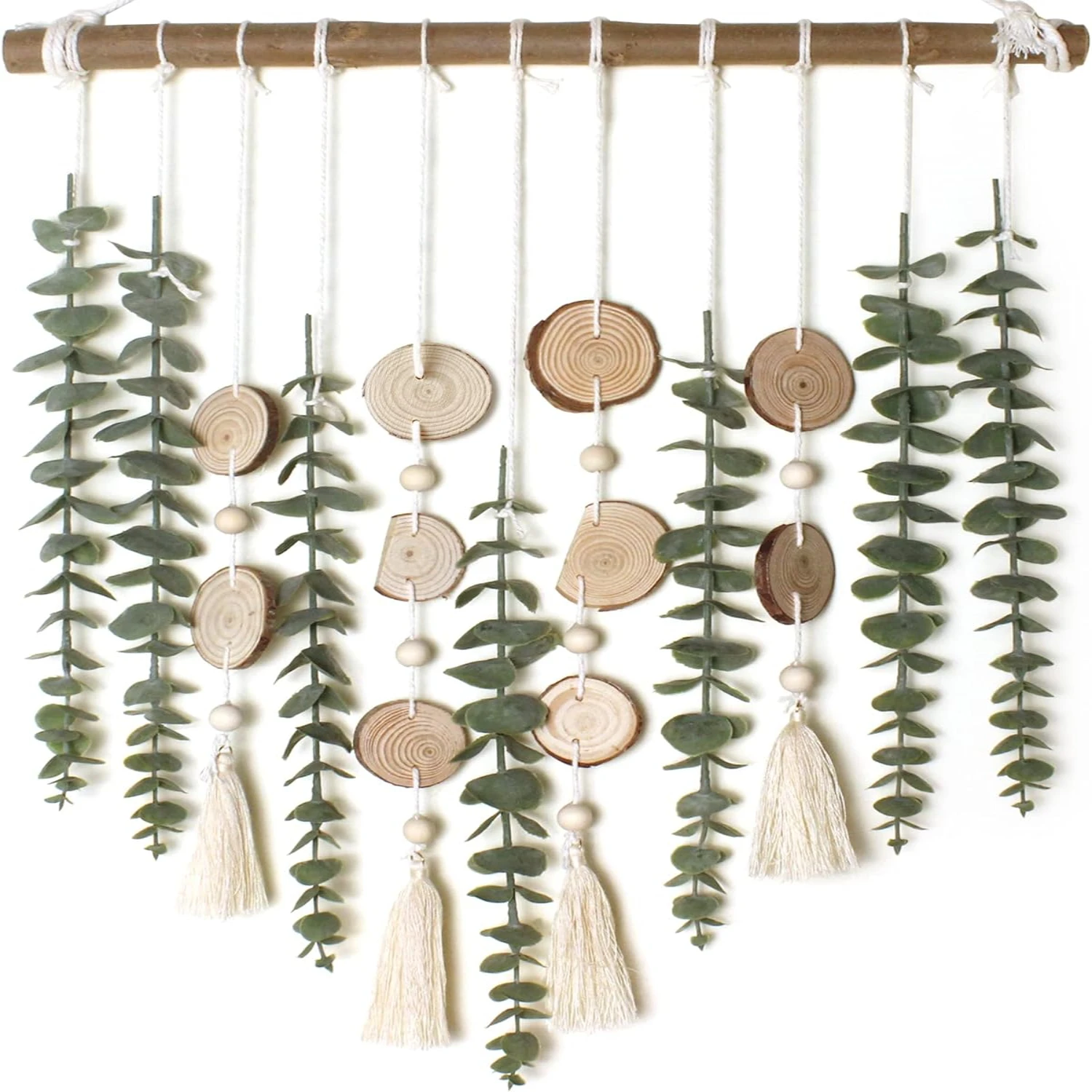 Stunning Boho Rustic Farmhouse Decor: Beautiful Artificial Eucalyptus Wall Hanging Plants - 16.5 inch Wooden Stick - Fake Leaf S