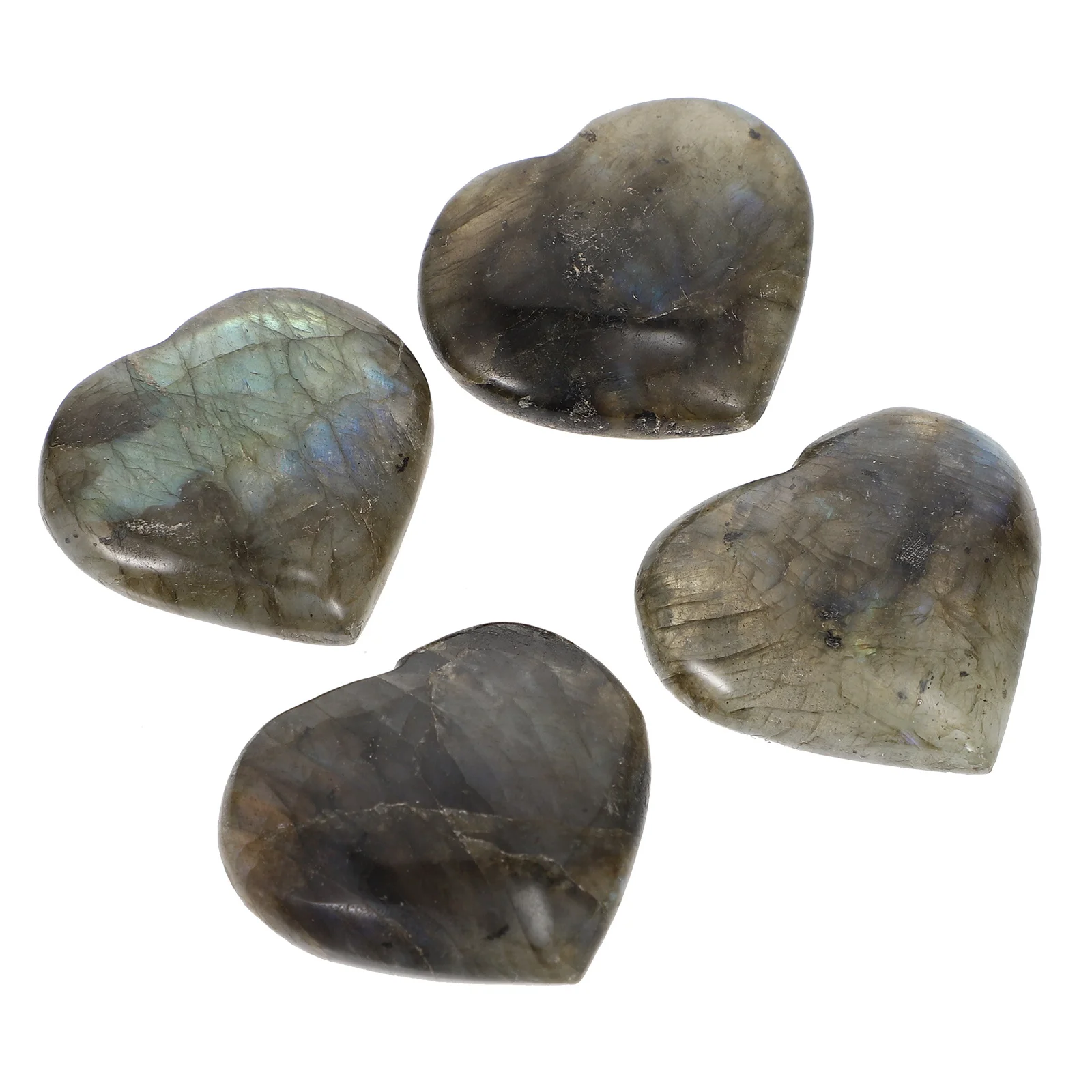 

4Pcs Heart Shape Stone Ornaments Labradorite Natural Gray Moonstones Healing Chakra Balancing Positive Energy Decorations