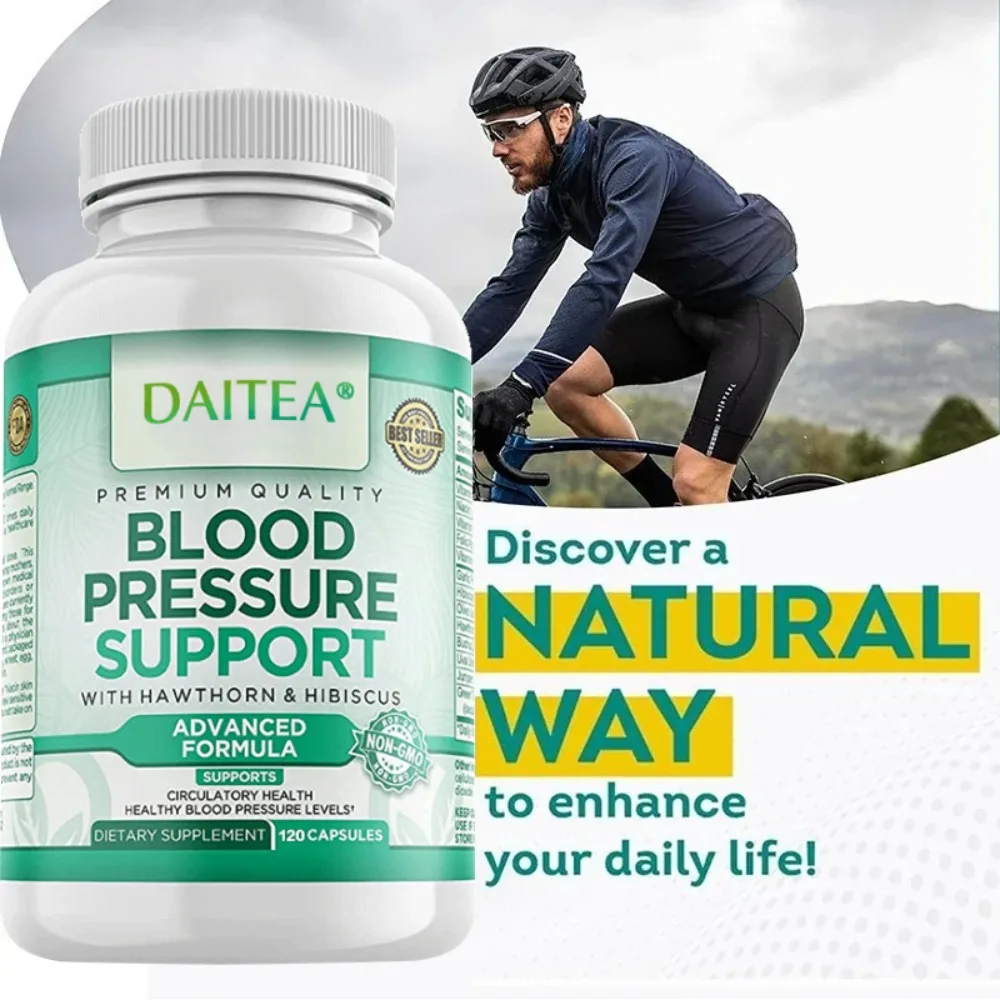 Blood Pressure Support and Cardiovascular Supplements Capsules, with Hawthorn, Hibiscus, Folic Acid, Garlic