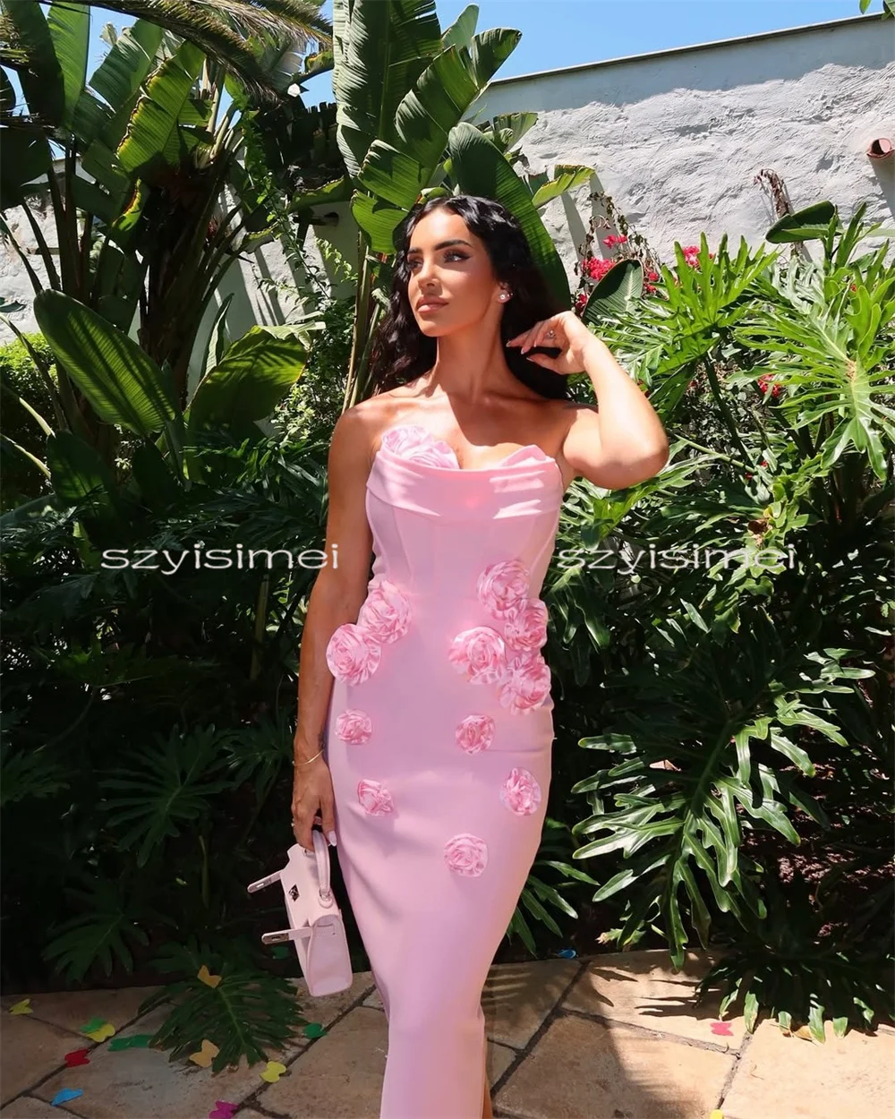 맞춤형 핑크 인어 꽃무늬 프롬 드레스 바닥 길이의 이브닝 드레스 럭셔리 민소매 정장 이브닝 드레스 럭셔리 2026