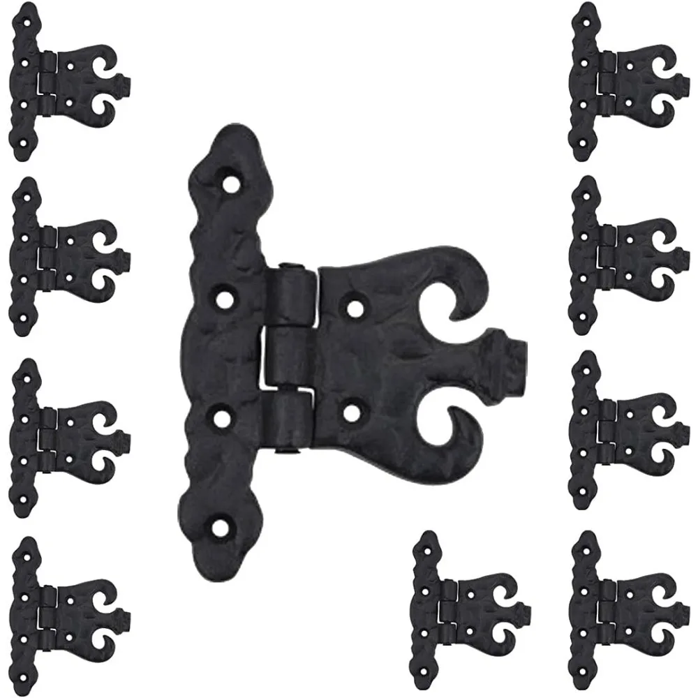 

High quality Cabinet Door Hinge w/Hardware 4.5 in. Black Wrought Iron Rust Resistant Flush Mount Hinge for Cabinets Pack of 10