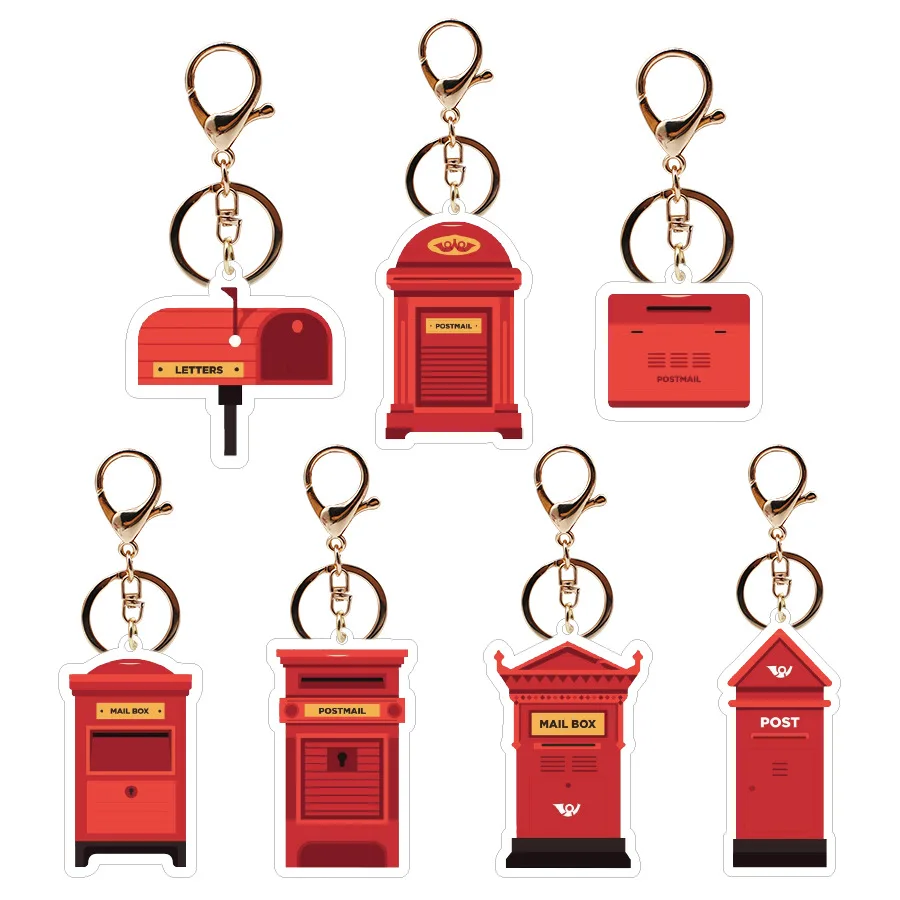 Mail box acrylic keychain post office mailbox stamp box pendant modern envelope box pendant For Men Women Party Gift