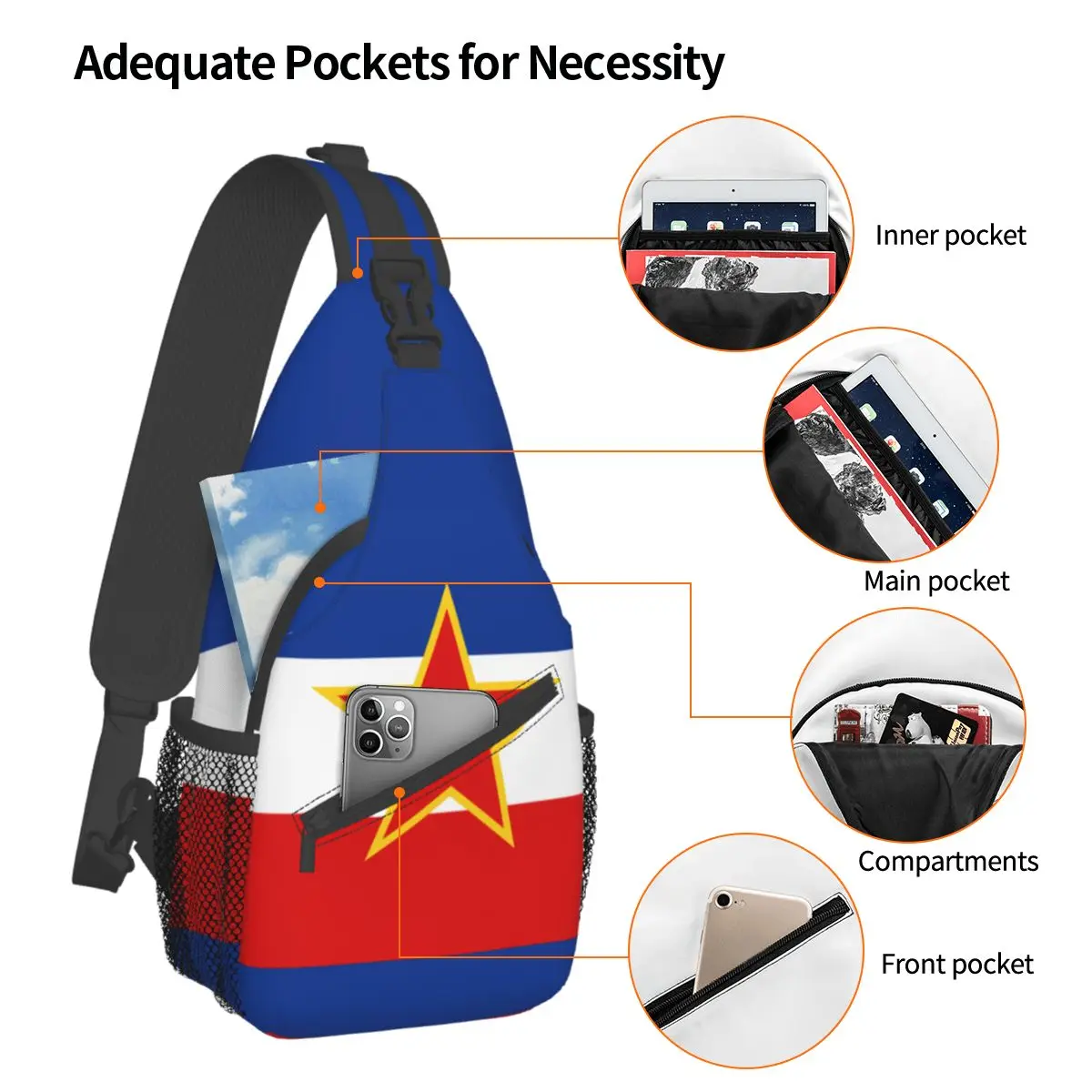 Yugoslavia Vlag Kleine Sling Bags Borst Crossbody Schouderslinger Rugzak Outdoor Wandelen Daypacks Coole Bag