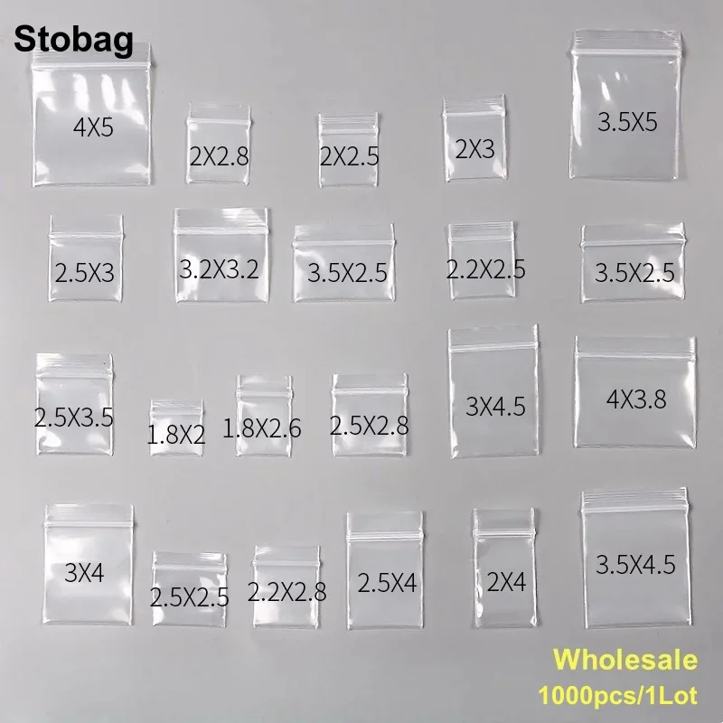 StoBag 1000 Piezas al por Mayor, Bolsas Transparentes Mini con Cierre, Bolsas de Plástico PE Pequeñas para Sellado de Joyería, Alimentos, Embalaje, Bolsas Transparentes para Almacenamiento