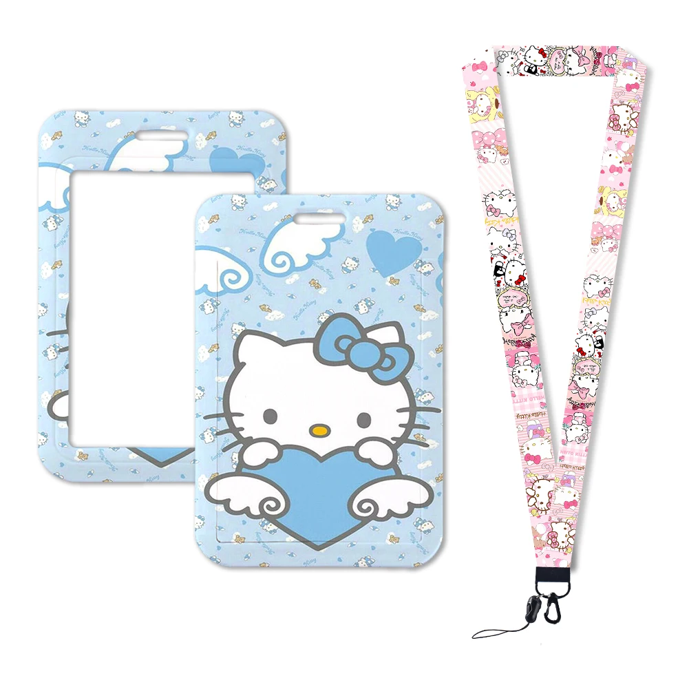 W Students Cartoon Children Anime Hello Kitty Card Holder Access Control Card Holder KT Cat Bus Subway Protective Cover