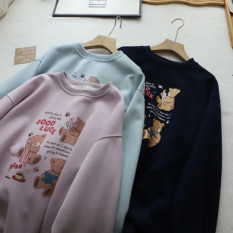 فضفاض جولة Ne Sweatirt المرأة الدب طباعة عادية تنوعا الخريف جديد Sle كسول مكافحة الشيخوخة أعلى Quali قسط Faion