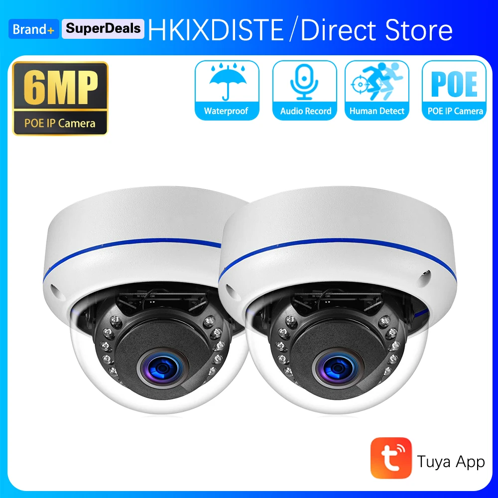 

3.6mm Wide Angle Outdoors Smartlife 4K IP Camera Human Detect POE 6MP CCTV 150 Degrees Fisheye Security Video Surveillance Tuya
