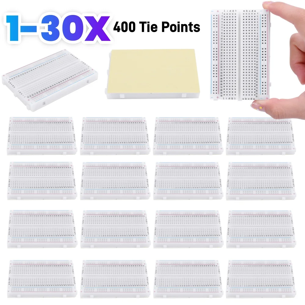 1-30 Piezas Placa de Pruebas PCB sin Soldadura de 400 Puntos, Mini Protoboard Universal Empalmable para Pruebas, Experimentos, Kits de Robótica DIY