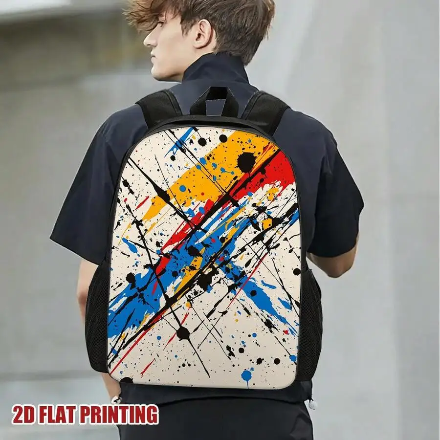 

Colorful Abstract Print Backpack Lightweight Zipper Closure For Work Travel Daily Use