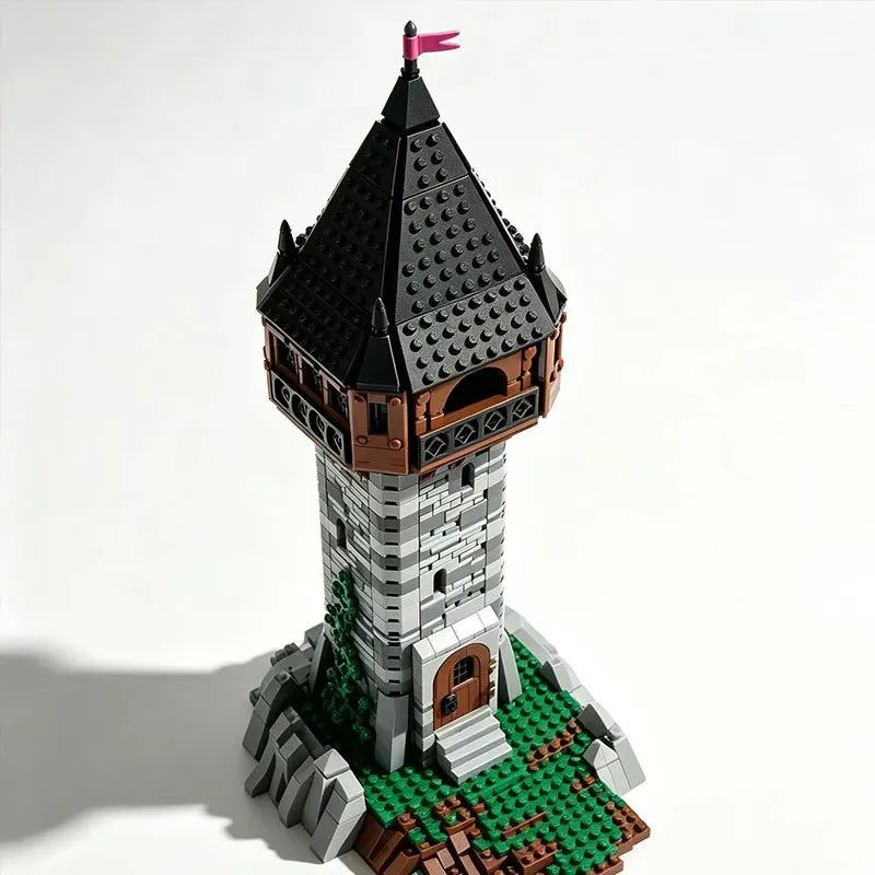 MOC Medieval Watchtower Castle Small Particle Assembly Building Block Castle Expansion Scene Architectural Toy Model 1773 pcs