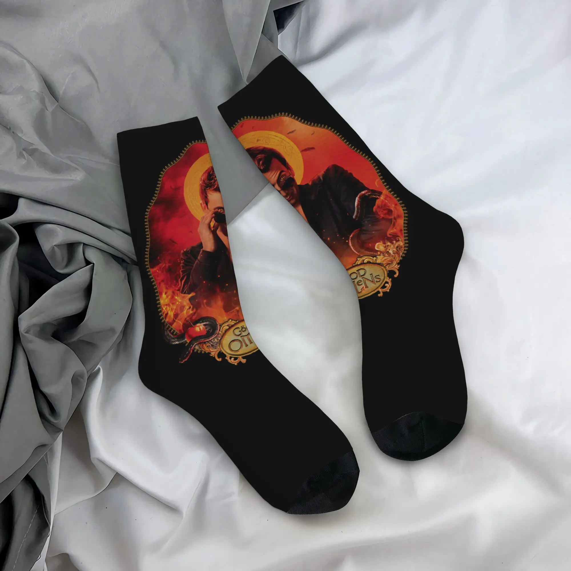 

Autumn Winter Retro Men's Women's Good Omens Crowley Socks Non-slip Crew Socks