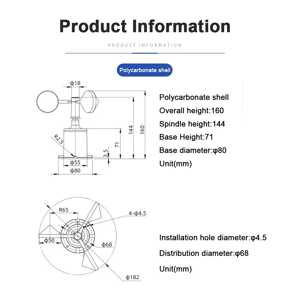 Wind Speed Meter Sensor 0-60m/s High-Precision Wind Aemometer Transmitter RS485 Pulse Detector 0-5V 0-10V 4-20MA Weather Station