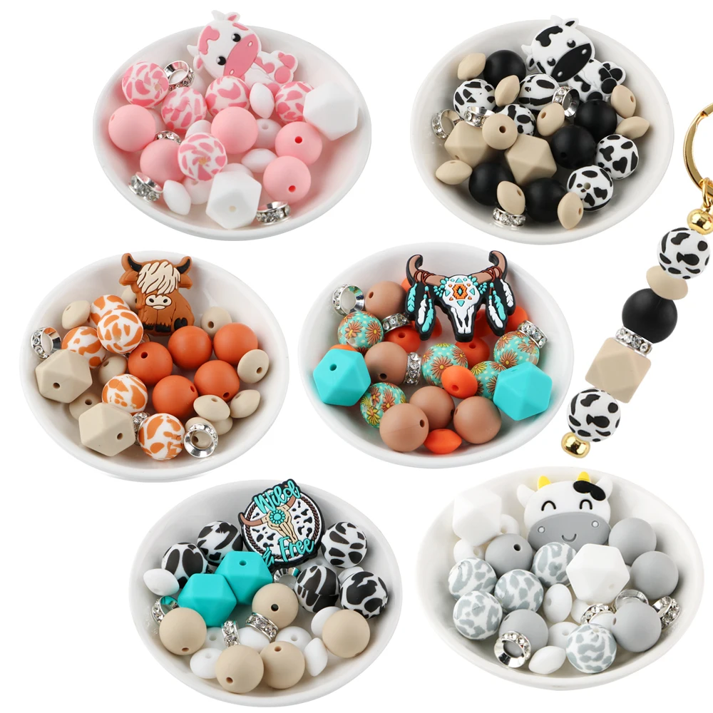 

Kovict Silicone Focal Beads Cow Yak Loose Round Lentil Beads Set For Jewelry Making DIY Bracelet Keychain Necklaces Accessories