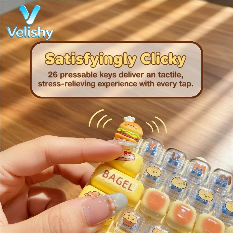 1Pcs 26 Key Click Button Keychain, Cute Burger Bagel Fidget Toy, Anti-Anxiety Decompression Bag Pendant for Office Relax