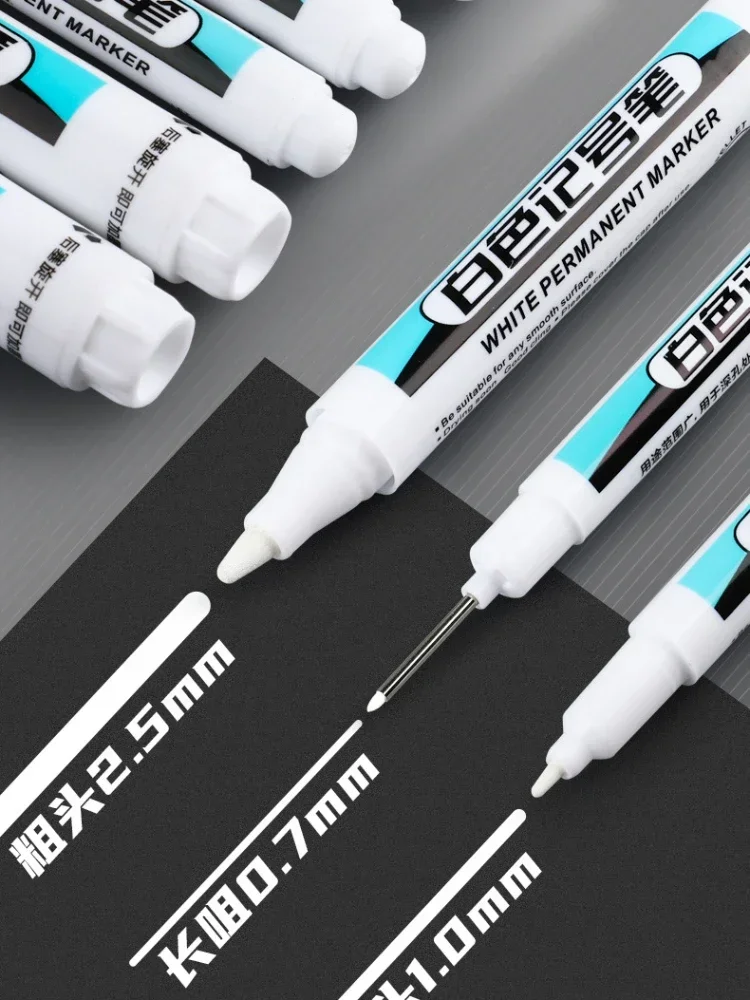 1.0/2.5MM White Permanent Marker Pens For Wood Rock Plastic Metal Leather Glass Stone Art Supplies 0.7mm Deep Hole Paint Marker