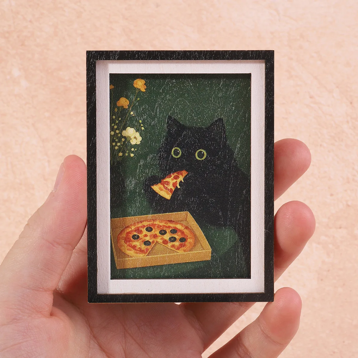 Mini 3-Layer Photo Frame Fridge Magnet, Black Cat Pizza Pattern Refrigerator Magnet, Cute Home Kitchen Decor Cat Lover Gift