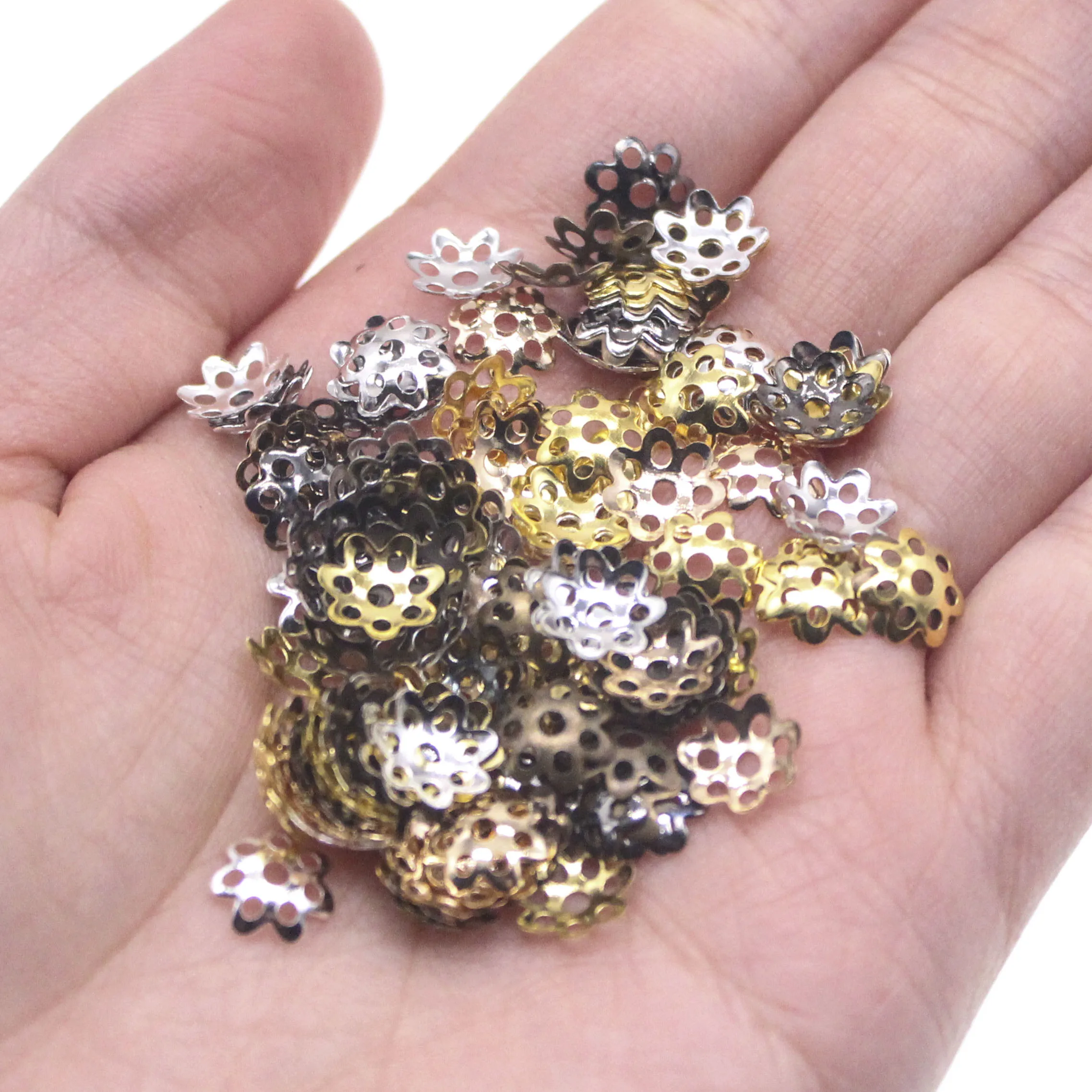 100/300pcs/Lot Gold Silve Vintage Flowers Filigree Beads Caps Charms for Pendant Diy Jewelry Making Finding Supplies Accessories