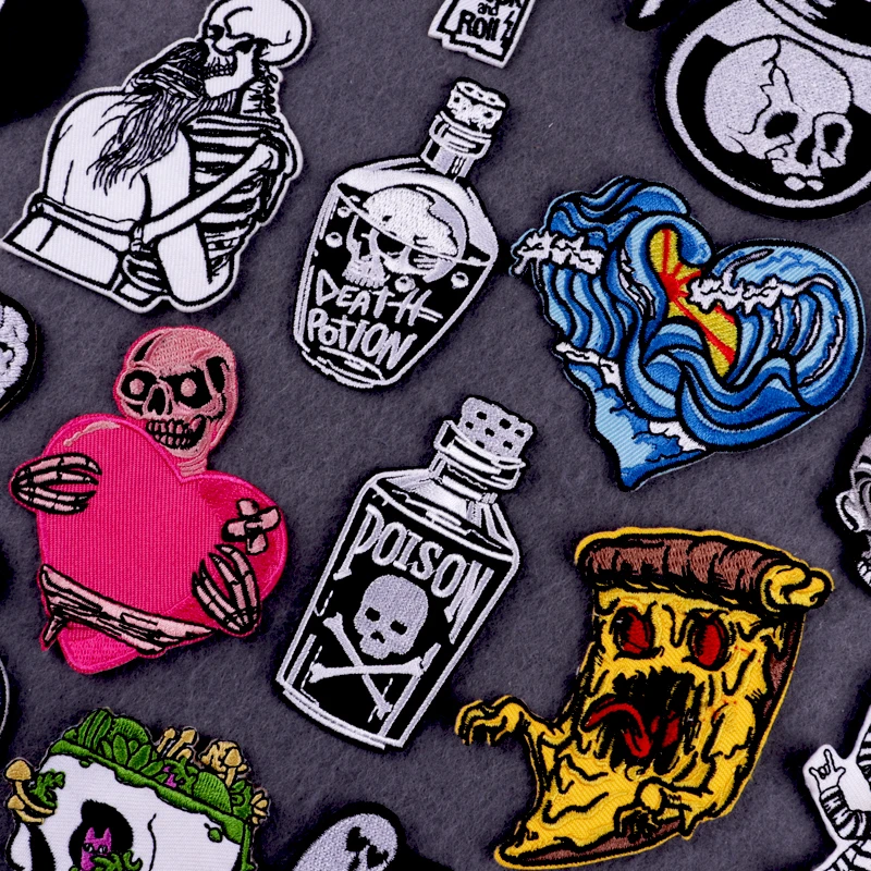 Drift Bottle Patch Iron On Patches On Clothes Punk Skull Embroidered Patches For Clothing Hippie Patch For Clothes DIY Hook Loop