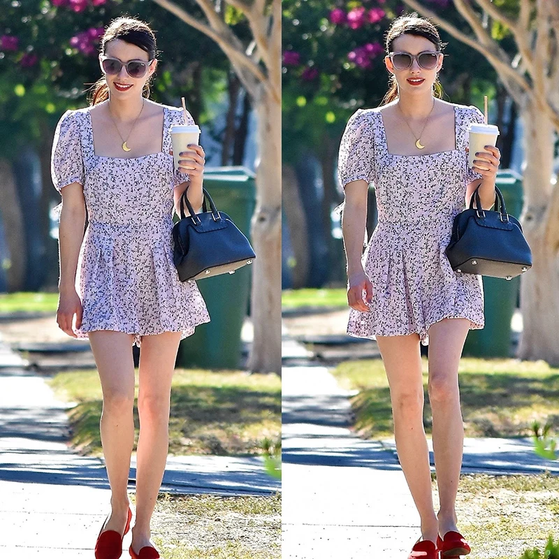 

Floral Print One-Piece Summer Rer orts High Waist Thin Polyester Fiber EmmaRobe Cute Sle Casual Pants for Women