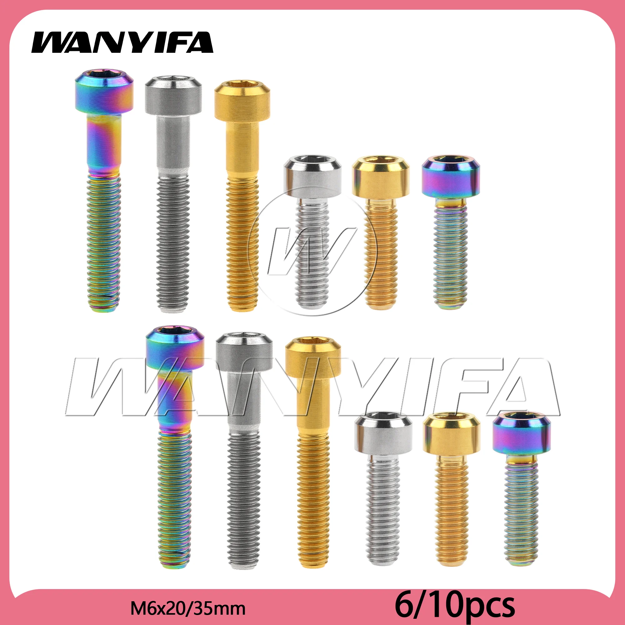 

Wanyifa 6/10pcs Titanium Bolts M6x20/35mm Chamfered Hex Head Screws for Bicycle Motorcycle Parts