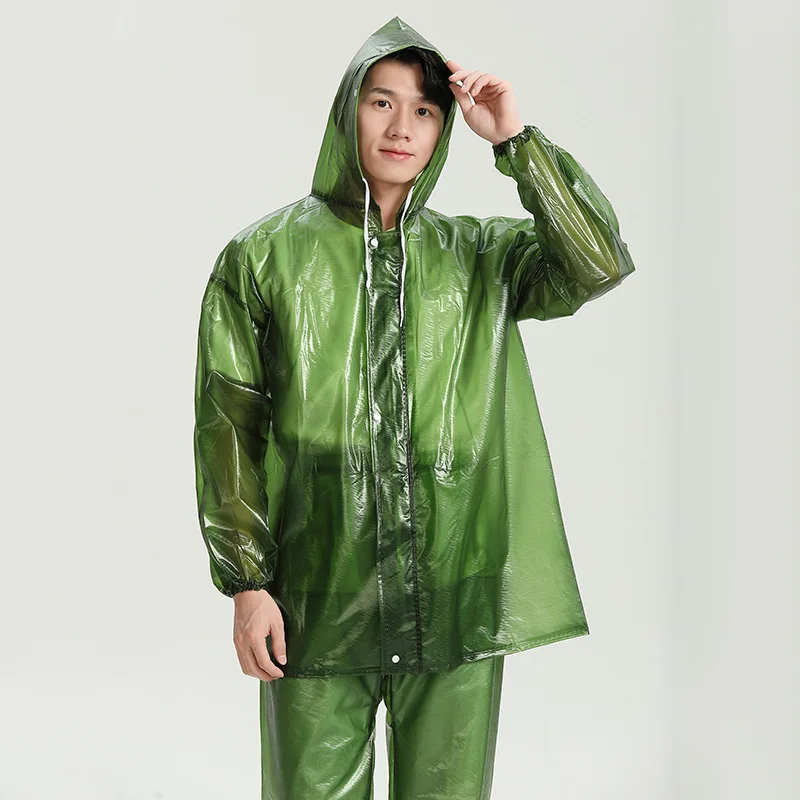 

Man Big Kids Solid Color Hooded Button Jacket With Trousers Suit Rainproof Waterproof