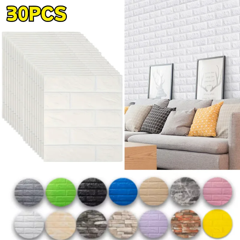 3D Textured Wallpaper 38.5cmx35cm Self Adhesive Wall Sticker Faux Brick Waterproof For Household Bedroom Living Room Decor