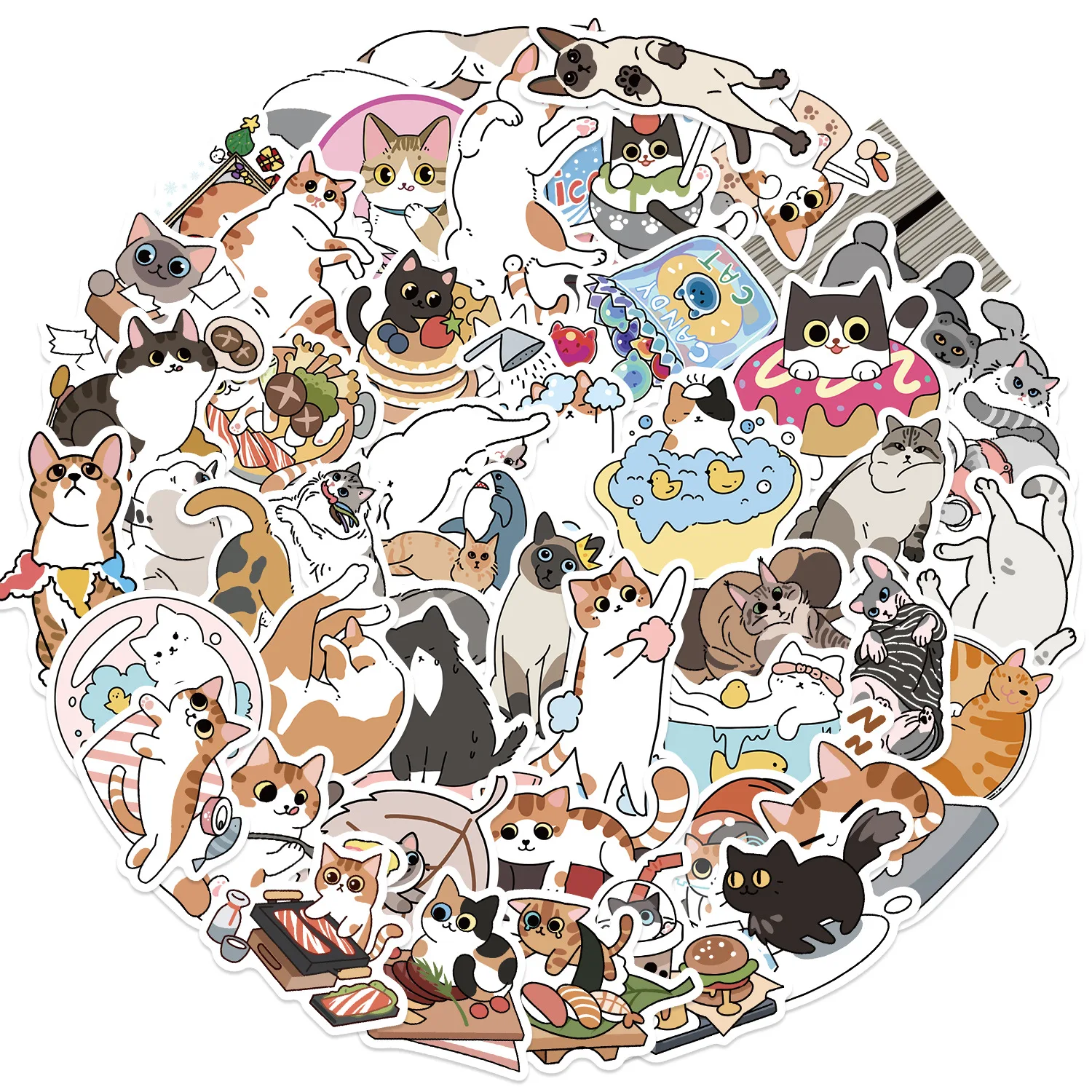 50 stks Leuke Katten Dieren Cartoon Graffiti Stickers Telefoon Gitaar Laptop Notebook Koffer Water Cups Waterdichte Sticker Kinderen Speelgoed