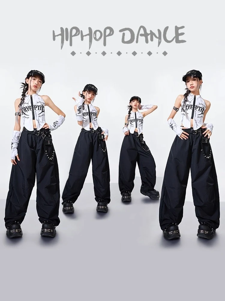 Children Hip Hop Dance Costumes For Girls Vest Black Pants Outfits Street Dance Wear Jazz Modern Dance Stage Clothing DQS20140