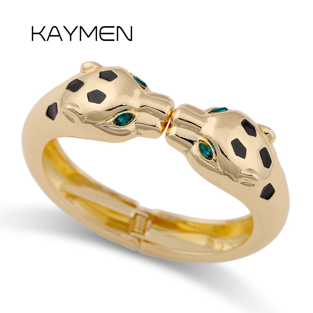 

Fashion Gold Plating Leopard Bracelet Animal Bangle for Women Enamel Black Color Statement Cuff Bangle Costume Bracelet Jewelry