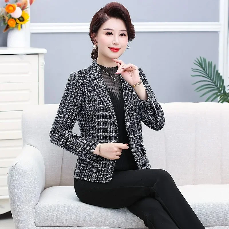 Primavera outono ternos curtos jaqueta feminina 2025 novo solto elegante casaco xadrez único breasted blazer moda casual outerwear feminino