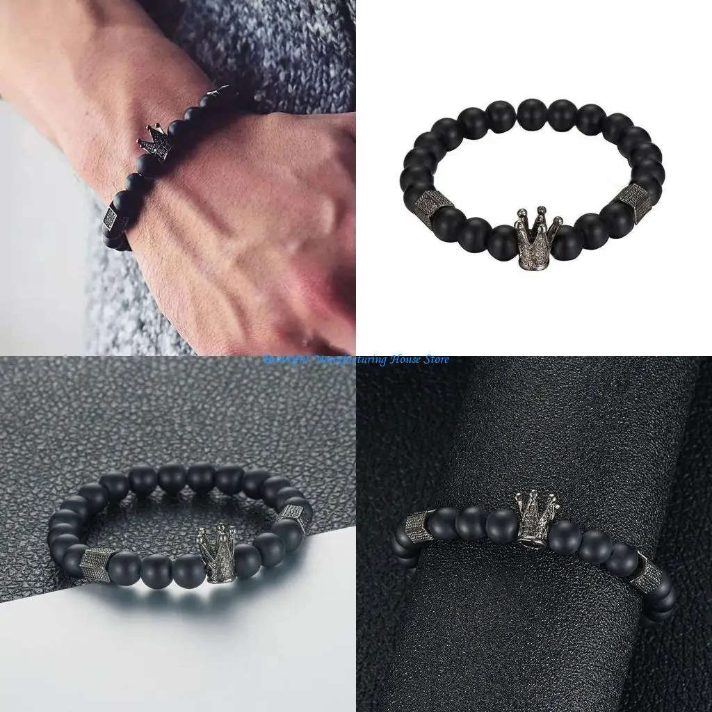 

E56A Knitted Novelty Black Onyx Stone Design Bracelet Black Color Hand Bracelets for Fashion Men Hand Jewelry