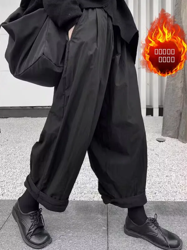 سراويل كاجوال من مزيج القطن بأرجل واسعة وخصر مطاطي فضفاض مستقيم الساق للنساء مقاس كبير...