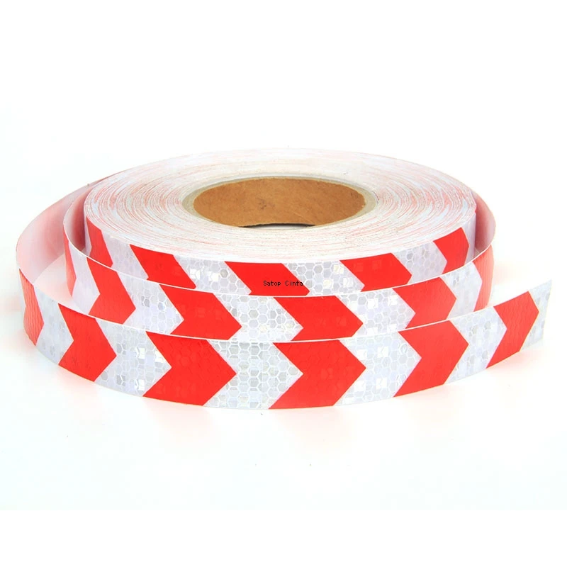 2.5cm*10m Adhesive Bicycle Reflective Tapes Warning Stickers Waterproof Road Safety White-Red Arrow Reflectors MTB Film For Cars