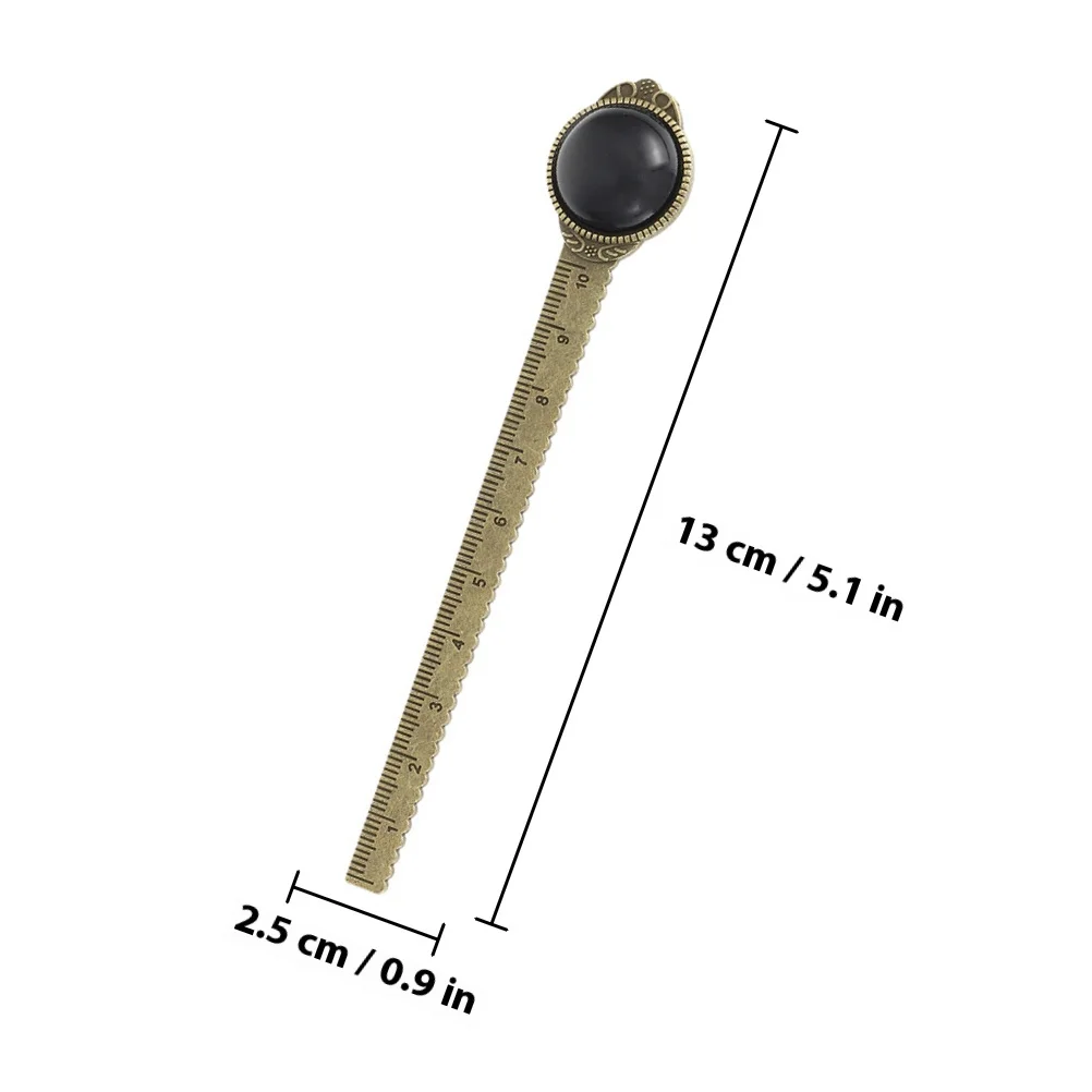 2pcs Gemstone Bookmarks Metal Ruler Bookmark Crystal Stone Reading Aid Student Stationery Gift Alloy Decorative Bookmark Ruler