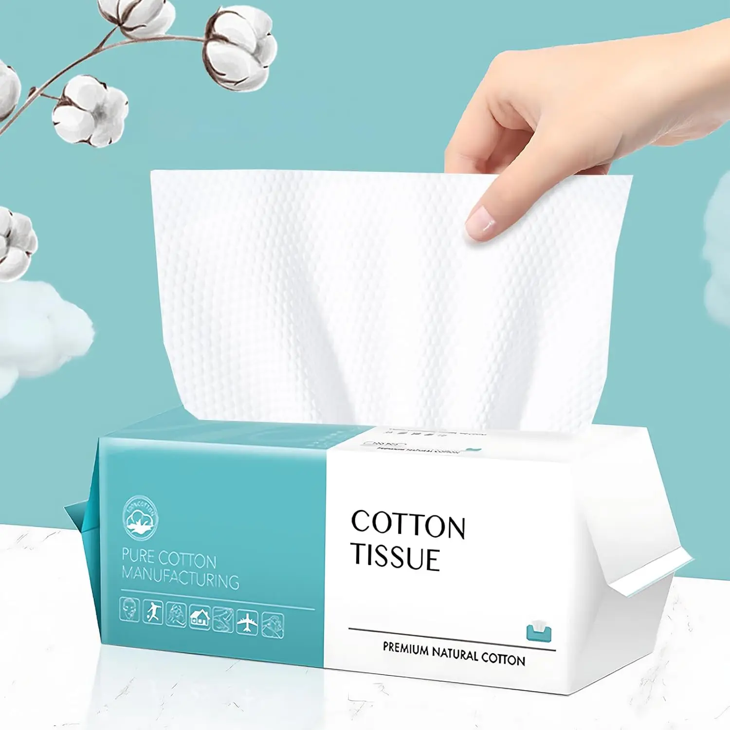 100 Soft Cotton Disposable Face Towels, Multi-Purpose Dry Wipes for Skin Care and Cleaning