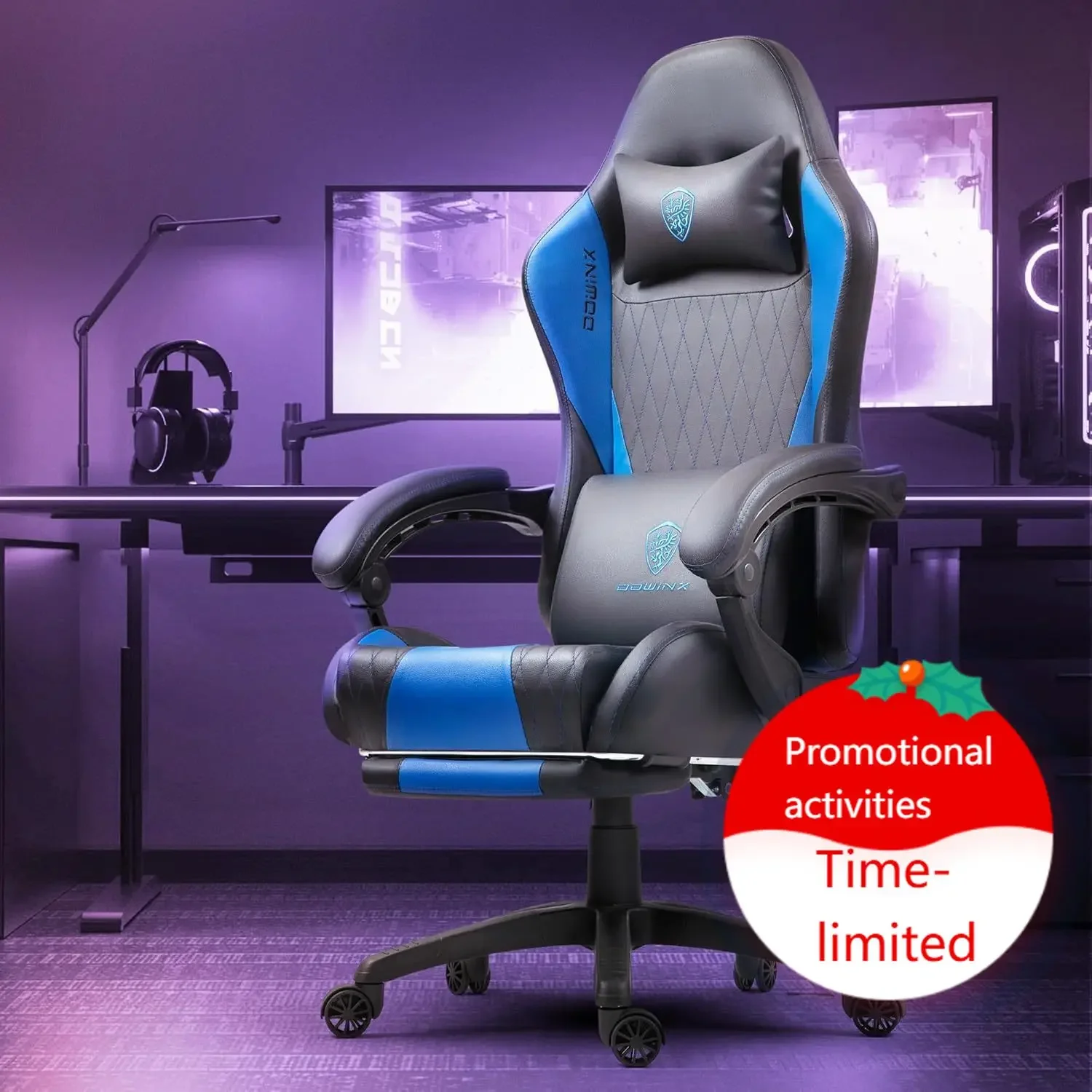 Gaming Chair with Massage Lumbar Support and Footrest, Video Game Chair for Adults, Adjustable Ergonomic Gamer Chairs High Back