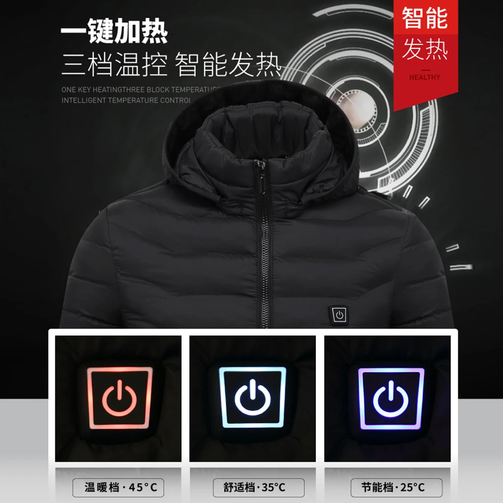 21 Areas Heated Jacket Winter Men's Motorcycle Jacket USB Electric Heating Jackets Smart Thermostat Hooded Heated Clothing