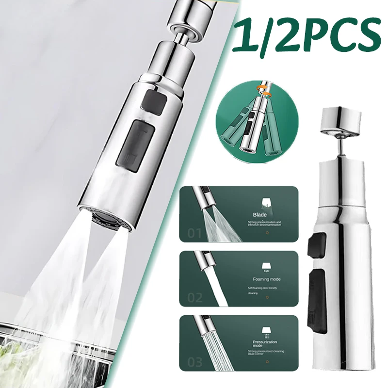 

1/2PC 3 in 1 Kitchen Faucet Extender Anti-Splash Aerator Universal Faucet Connector 360° Rotation Faucet Replacement Spray Head
