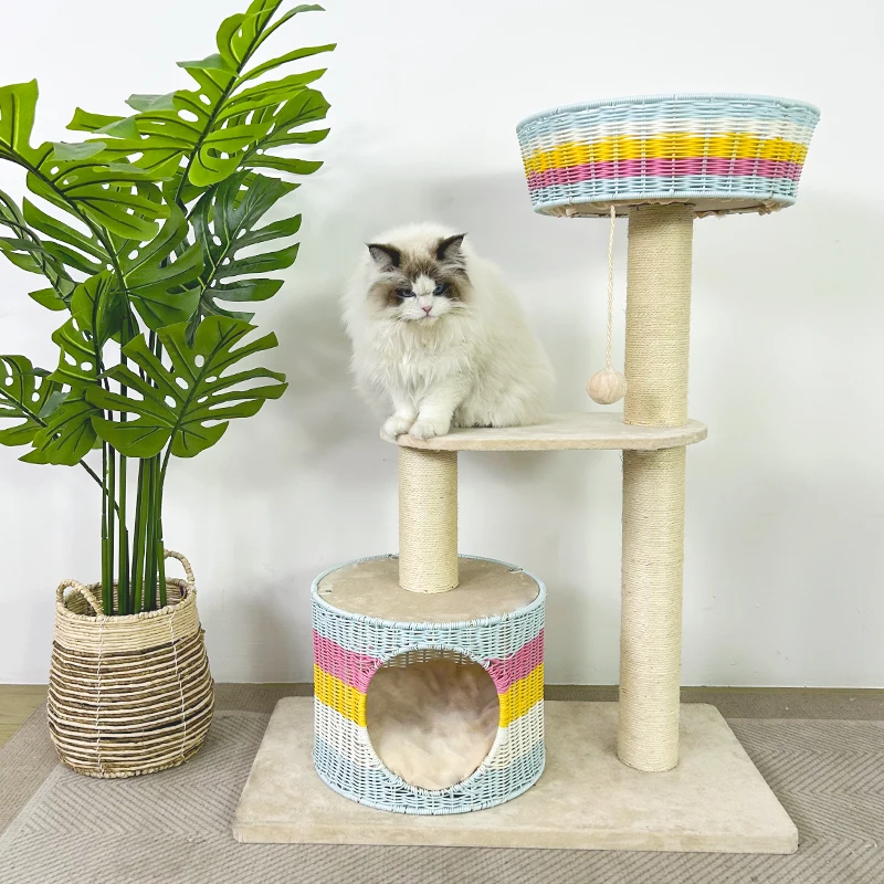 

YXT Cat Tree Rattan Cat House Climbing Frame For Household Pet Supplies Sisal Rope Post Large Multi-layer Cat Tower