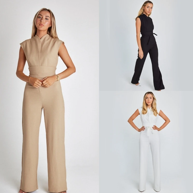 

Womens Casual Sleeveless Jumpsuits Fashion Wide Legs Long Pants Playsuit Rompers with Pockets Summer Party Jumpsuits